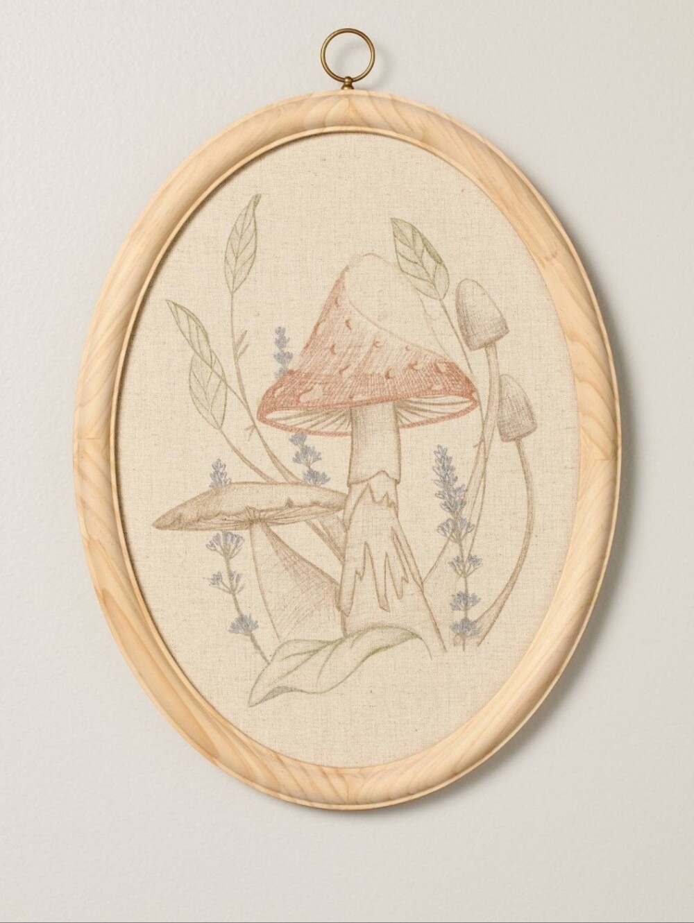 Oval 17"×13" Hearth & Hand Mushroom Art On Linen